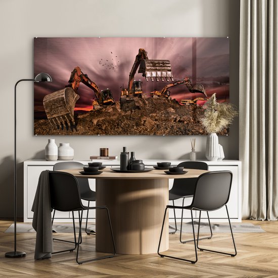 Peinture sur verre - Pelle - Boue - Vogel - Rose - Oranje - Photo sur verre - 160x80 cm - Décoration murale - Plaque de Verres