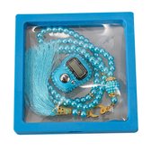 Luxe Islamitische Geschenken 99 Glazen Kralen Gebeds -tasbeeh- met -Digitale Teller- Doorzichtige Doos -Tasbih -Geschenkset -Ramadan- Eid-tesbih-moslim-cadeau-blauw