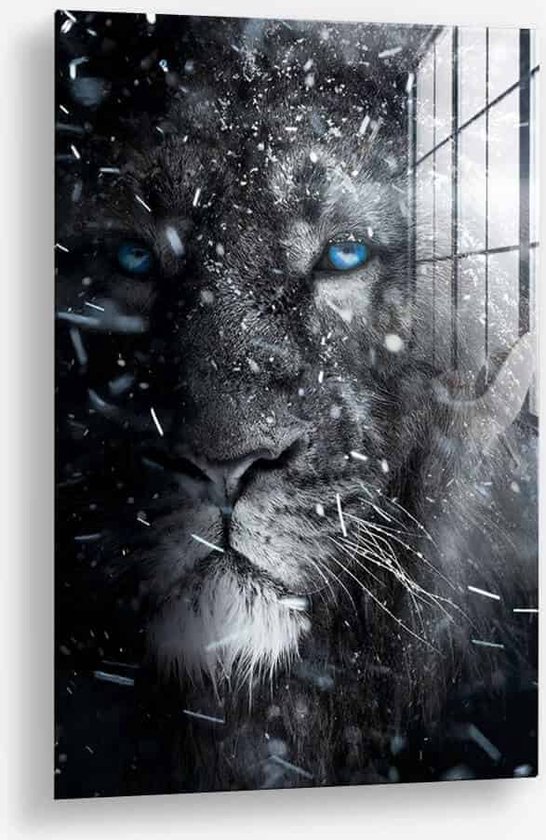 Wallfield™ - Snowy Lion | Glasschilderij | Gehard glas | 60 x 90 cm | Magnetisch Ophangsysteem