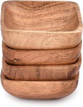 Snackschalen van acaciahout, set van 3 houten serveerschalen voor noten, hapjes, specerijen, snacks, fruitcadeaupakket, housewarmingcadeaus (10,16 cm x 10,16 cm x 3,81 cm)