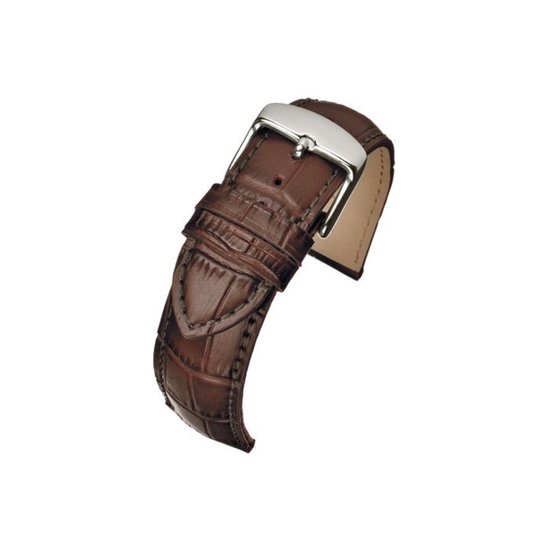 Bracelet de montre-14mm-marron foncé-cuir véritable fourré-croco-boucle acier doux-14 mm