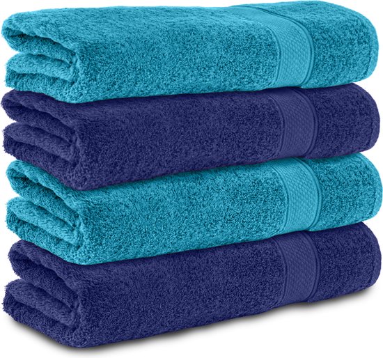 Komfortec handdoeken – Set van 4 - Badhanddoek 70x140 cm - 100% Katoen – Turquoise&Blauw