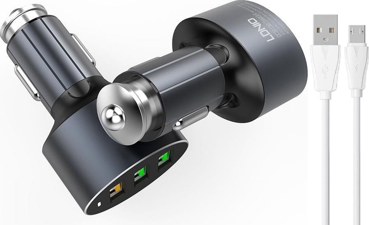 LDNIO - C703Q - Universeel Autolader 36W - Voor Sigarettenaansteker met 3 poorten - Carcharger - Fastcharger - Snellader - Met Micro kabel Geschikt voor : Samsung Galaxy / Nokia / Motorola / Huawei / Oppo / LG