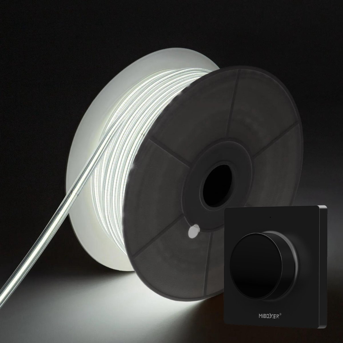 DiamantLED COB LED Strip - Koud Wit 6500K - 20 Meter in één rol(1x 20meter) - 800Lumen per meter - 220V - Waterdicht(IP65) - Complete Set - Met Mi-Light(MiBoxer) Draadloze wanddimmer(Zwart)