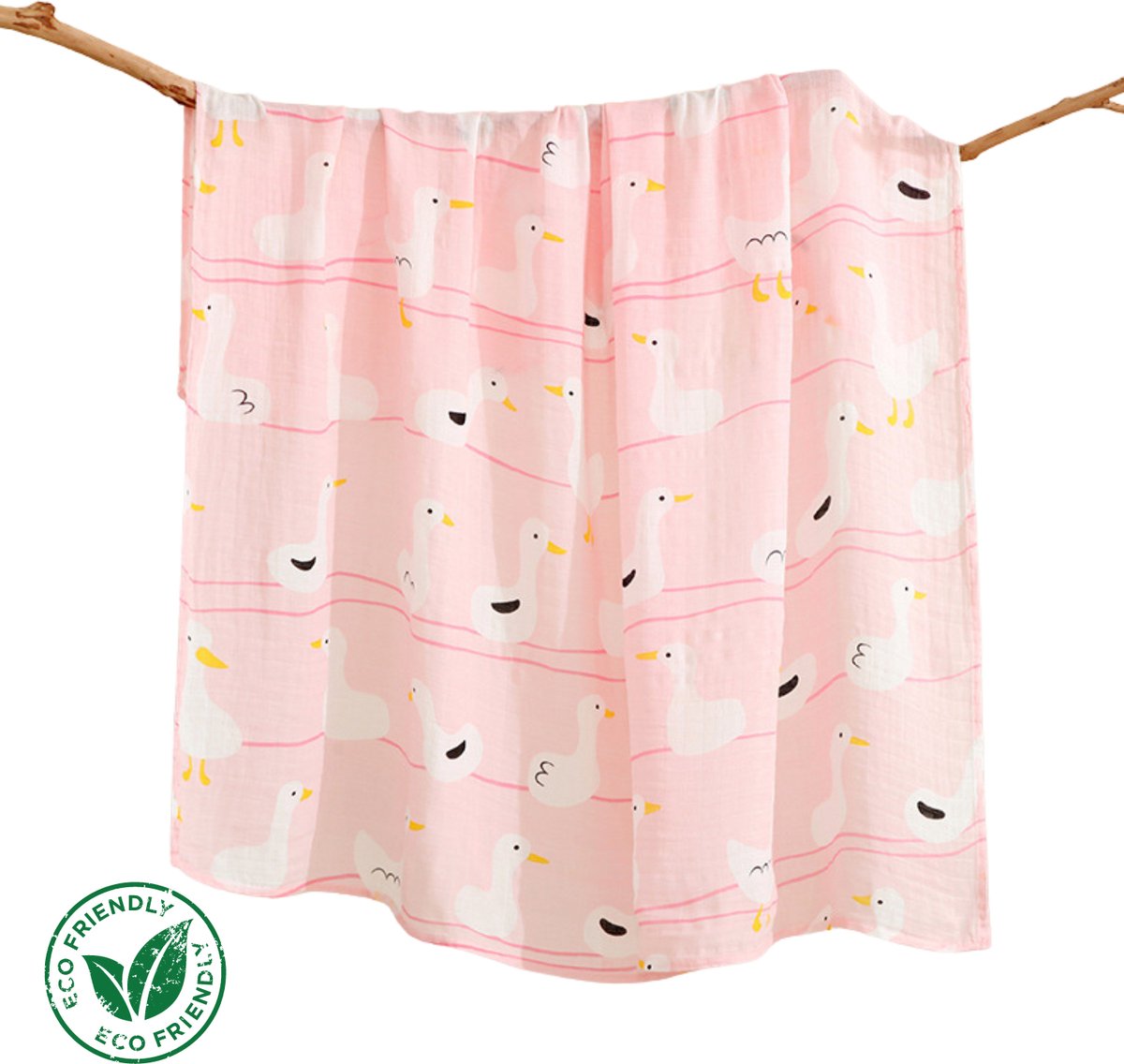 Goedkoopste Duopack 2x BoefieBoef Roze Gans Grote XL Hydrofiele Doek Baby - Duurzaam Eco Bamboe - Kerst en KraamCadeau - Swaddle, Inbakerdoek, Hydrofiele Luier & Babydeken - Wit Eend Vogel