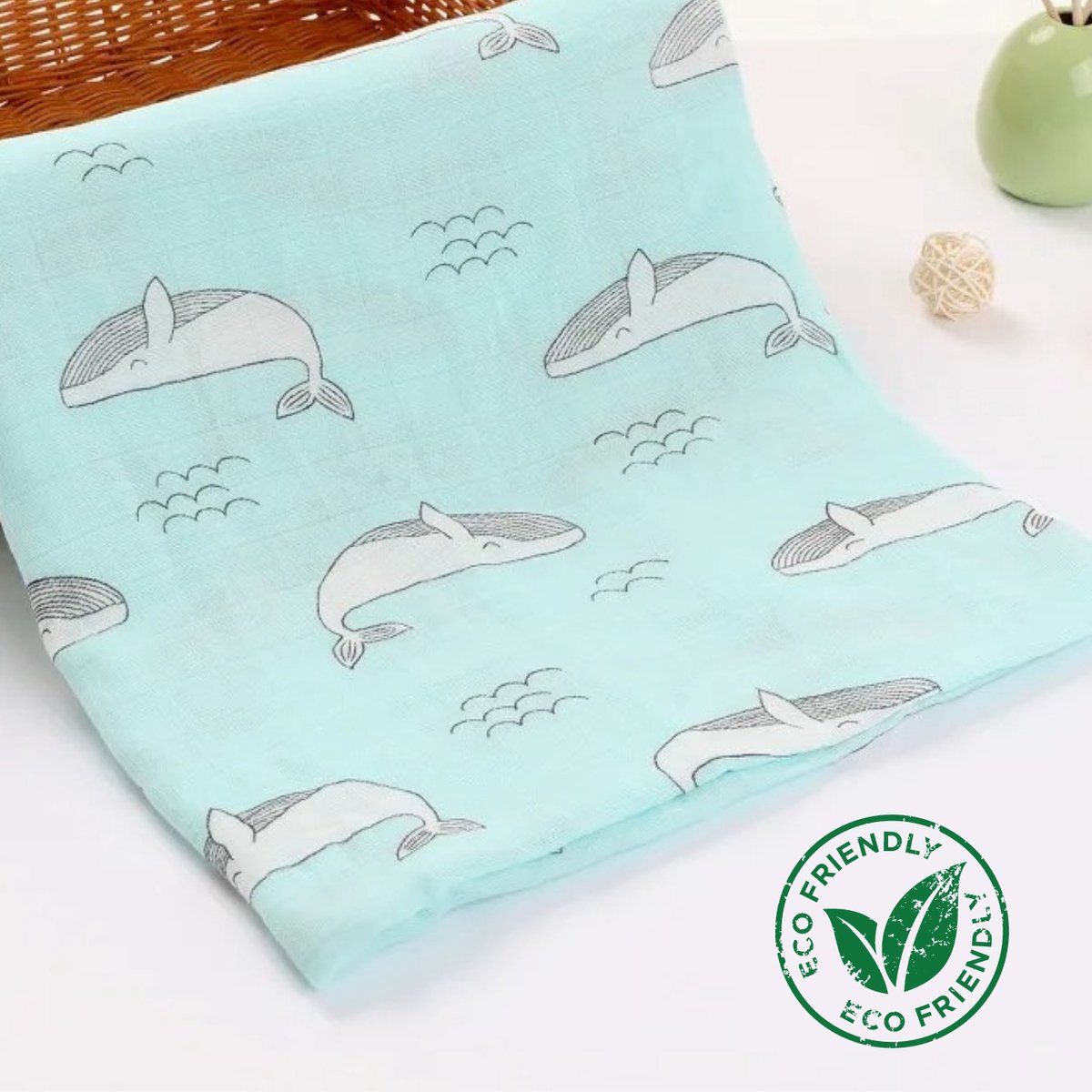 Goedkoopste Duopack 2x BoefieBoef Helder Blauw Walvissen Grote XL Hydrofiele Doek Baby - Duurzaam Eco Bamboe - Kerst en KraamCadeau - Swaddle, Inbakerdoek, Hydrofiele Luier & Babydeken - Blauw Wit