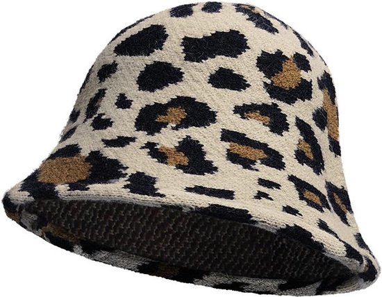 Bucket Hat Soft Panter Patroon Zwart Bruin Beige