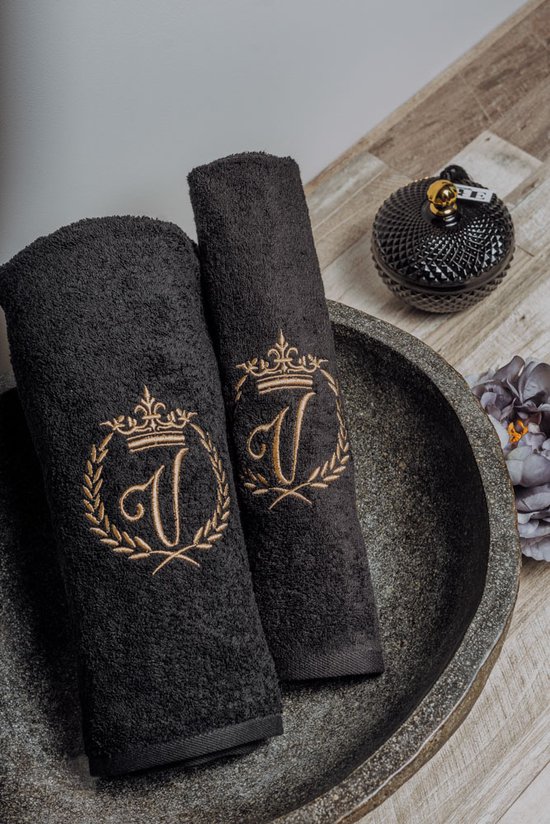 Embroidered Towel / Personalized Towel / Monogram towel / Beach Towel - Bath Towel Black Letter K 50x70