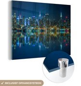 MuchoWow® Glasschilderij 120x90 cm - Schilderij acrylglas - New York - Skyline - Amerika - Foto op glas - Schilderijen