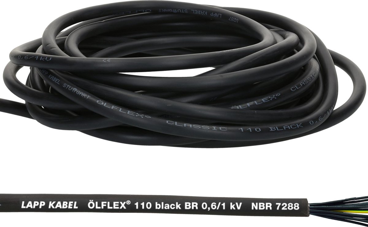Image of 10 meter Lapp 1120341 Ölflex Classic 110 Zwart 0,6/1kV PVC stuurstroomkabel 7x0,75 mm² met aardgeleider I buitenruimte I vlamvertragend I kabel 7-aderig I aansluitkabel 7G0,75
