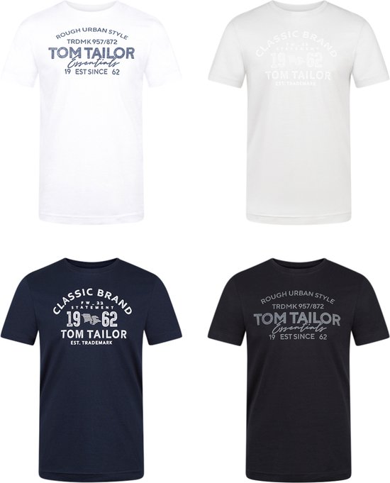 Tom Tailor Heren T-Shirt O-Neck 4 Pack regular fit Veelkleurig XL Ronde Hals Volwassenen Opdruk Print Shirts