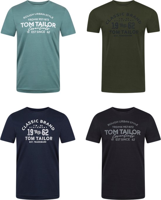 Tom Tailor Heren T-Shirt O-Neck 4 Pack regular fit Veelkleurig L Ronde Hals Volwassenen Opdruk Print Shirts