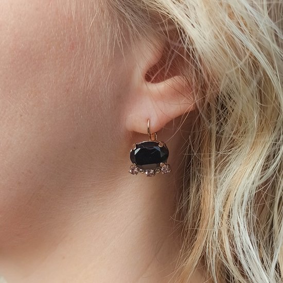 Farfino Zita Black Gold - Boucles d'oreilles d'oreilles or - Cristal Swarovski® - Fabriqué à la Handgemaakt en Italie