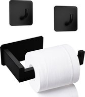 Toiletpapierhouder zonder boren, wc-rolhouder zelfklevend, roestvrij staal toiletpapierhouder met 2 stuks handdoekhaken, voor toilet, badkamer, keuken