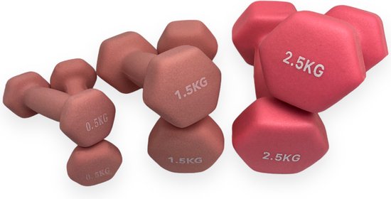 Padisport - Dumbell Neopreen Set 0,5 En 1,5 En 2,5 - Gewichten Set Halters - Roze - Gewichten 1,5 Kg - Dumbellset - Halterset - Gewichtjes Set 2,5 Kg - Gewichten Set 0,5 Kg