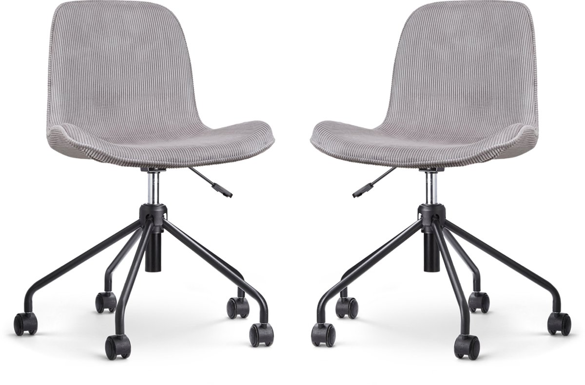 Nolon Nout-Fé Bureaustoelen Set van 2 Ribstof Warm Grijs - Stof - Verstelbaar - Wieltjes - Zwart Onderstel Rib - Warmgrijs - Zwart onderstel