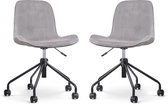 Nolon Nout-Fé Bureaustoelen Set van 2 Ribstof Warm Grijs - Stof - Verstelbaar - Wieltjes - Zwart Onderstel