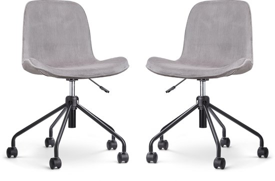 Nolon Nout-Fé Bureaustoelen Set van 2 Ribstof Warm Grijs - Stof - Verstelbaar - Wieltjes - Zwart Onderstel