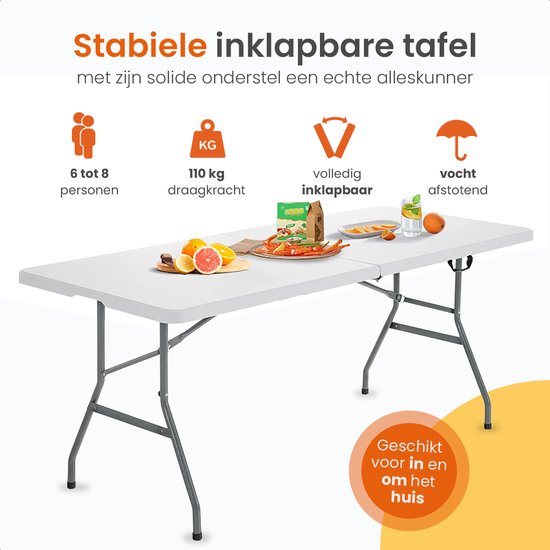 Goliving Inklapbare Tafel - Klaptafel - Campingtafel - Vouwtafel Buiten - Weerbestendig - 180 x 70 x 74 cm - Wit van Merkloos — afbeelding 3