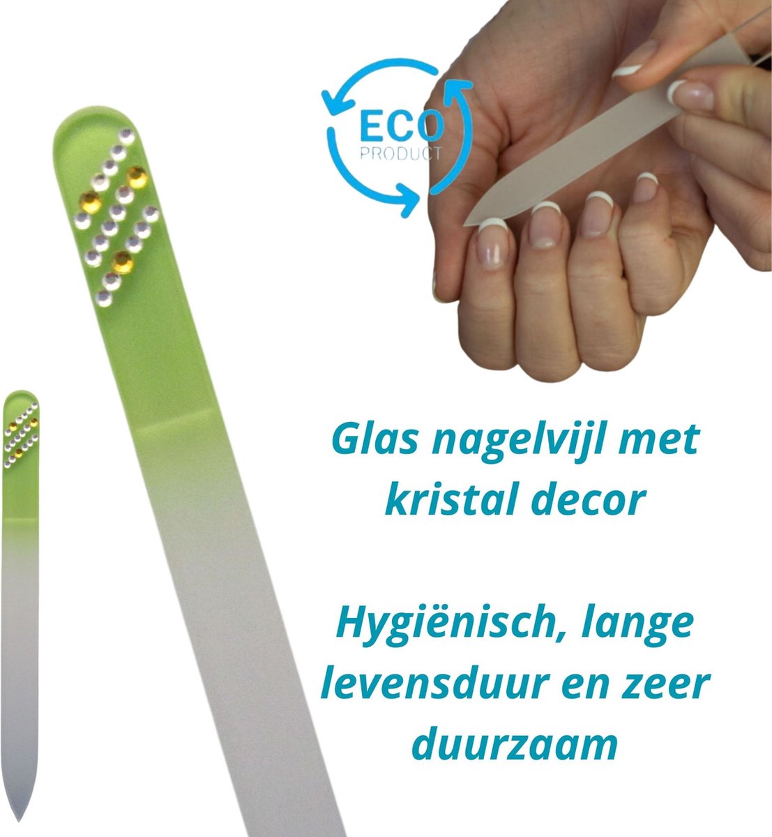 Goedkoopste Milano Kristal Glas Nagelvijl - Glass Nailfile - Glazen Glasvijl - onverslijtbaar - groen met steentjes 40