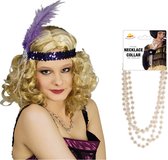 Ensemble d'accessoires de déguisement de carnaval - bandeau pour femme et collier de perles - style Charleston/années 1920