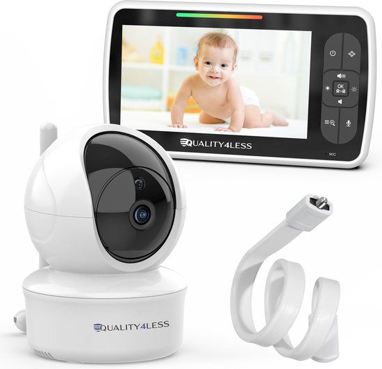 Quality4Less™ - Babyfoon met Camera - Inclusief flexibele houder - Op afstand bestuurbaar - Audio & Video - Draadloze Babyfoon - 5 inch HD scherm - Geen App of Wifi nodig - Nieuwste 2024 model