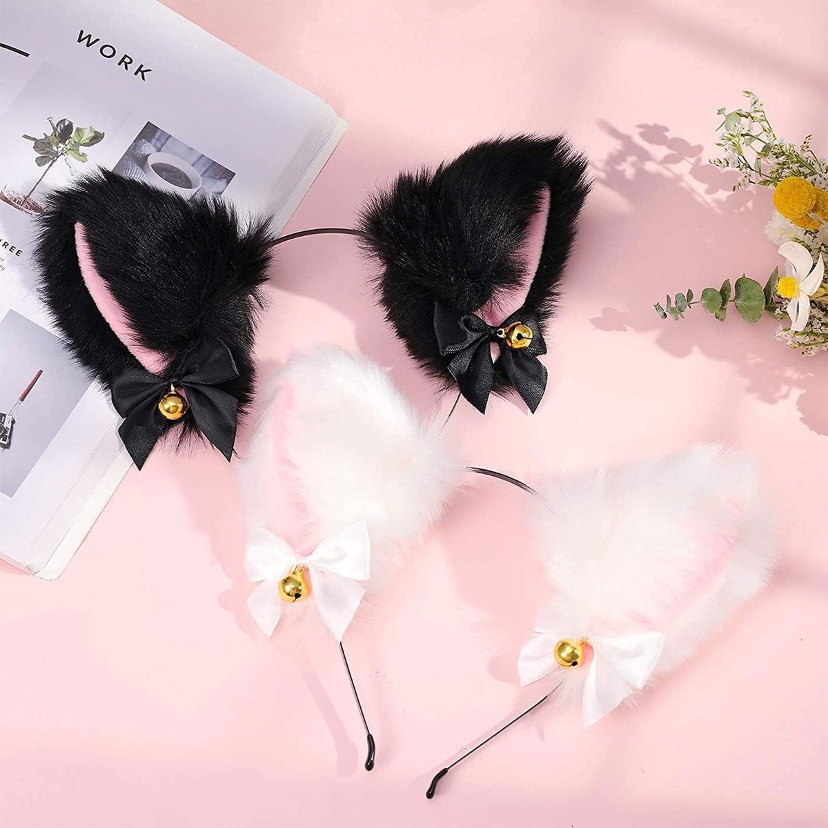 Bandeau Oreilles De Chat Avec Paillettes – Livré Avec 2 élastiques Pattes De Chat, Accessoire Carnaval/Halloween/cosplay
