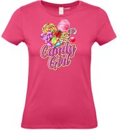 Dames t-shirt Candy Girl | Carnavalskleding heren | Carnaval Kostuum | Foute Party | Fuchsia Dames | maat M