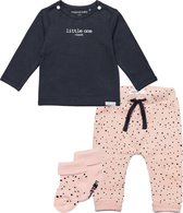 Noppies SET (4 parts) Pantalons et chaussettes Peach avec pois et chemise Charcoal - Taille 74