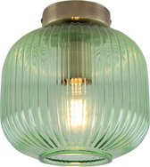 Olucia Charlois - Retro Plafondlamp - Glas/Aluminium - Groen;Goud - Rond - 19 cm