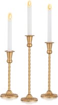Gouden kaarsenhouder: set van 3 metalen conische kandelaars voor kegels, lange kaarsen, elegante kaarsenhouders, tapse kaarsen voor woonkamer, bruiloft, open haard, eettafel, thuis
