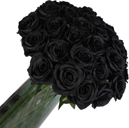 12 roses artificielles, 53 cm de roses Fleurs artificielles à tige longue unique, Fleurs artificielles réalistes pour Décoration de mariage, maison, Jardin , fête d'anniversaire, Hotel, bureau, décoration d'intérieur (Zwart)