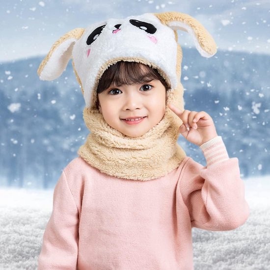 2-in-1 warme wintermuts voor kinderen, schattige pluche konijnenpet, bivakmuts voor kinderen, zacht, ademend, voor jongens en meisjes, outdoor, vrije tijd en warm Roze