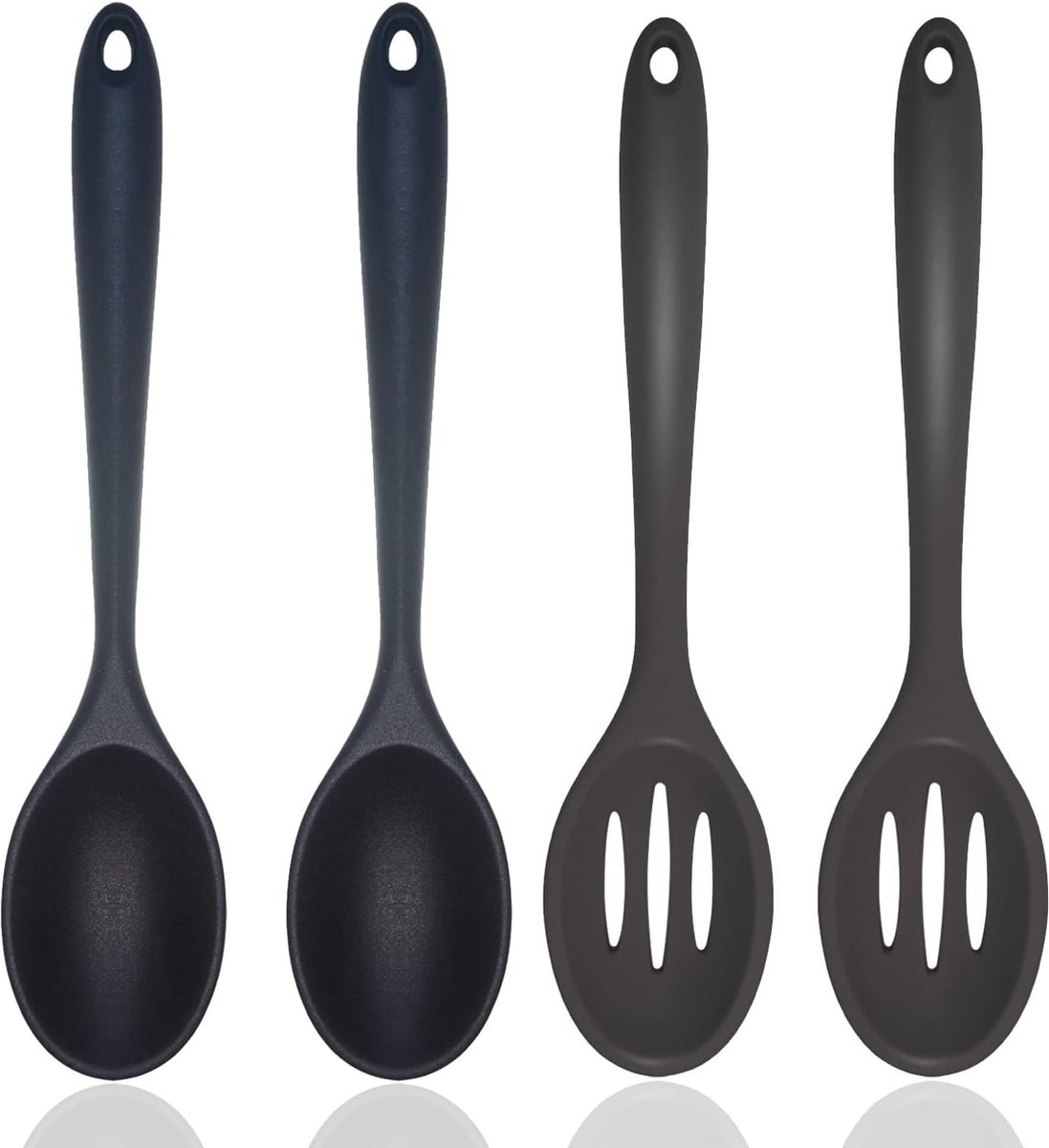 4 stuks kooklepels, siliconen serveerlepels, anti-aanbaklaag, kooklepels, set siliconen lepels voor koken, roeren, mengen (zwart)