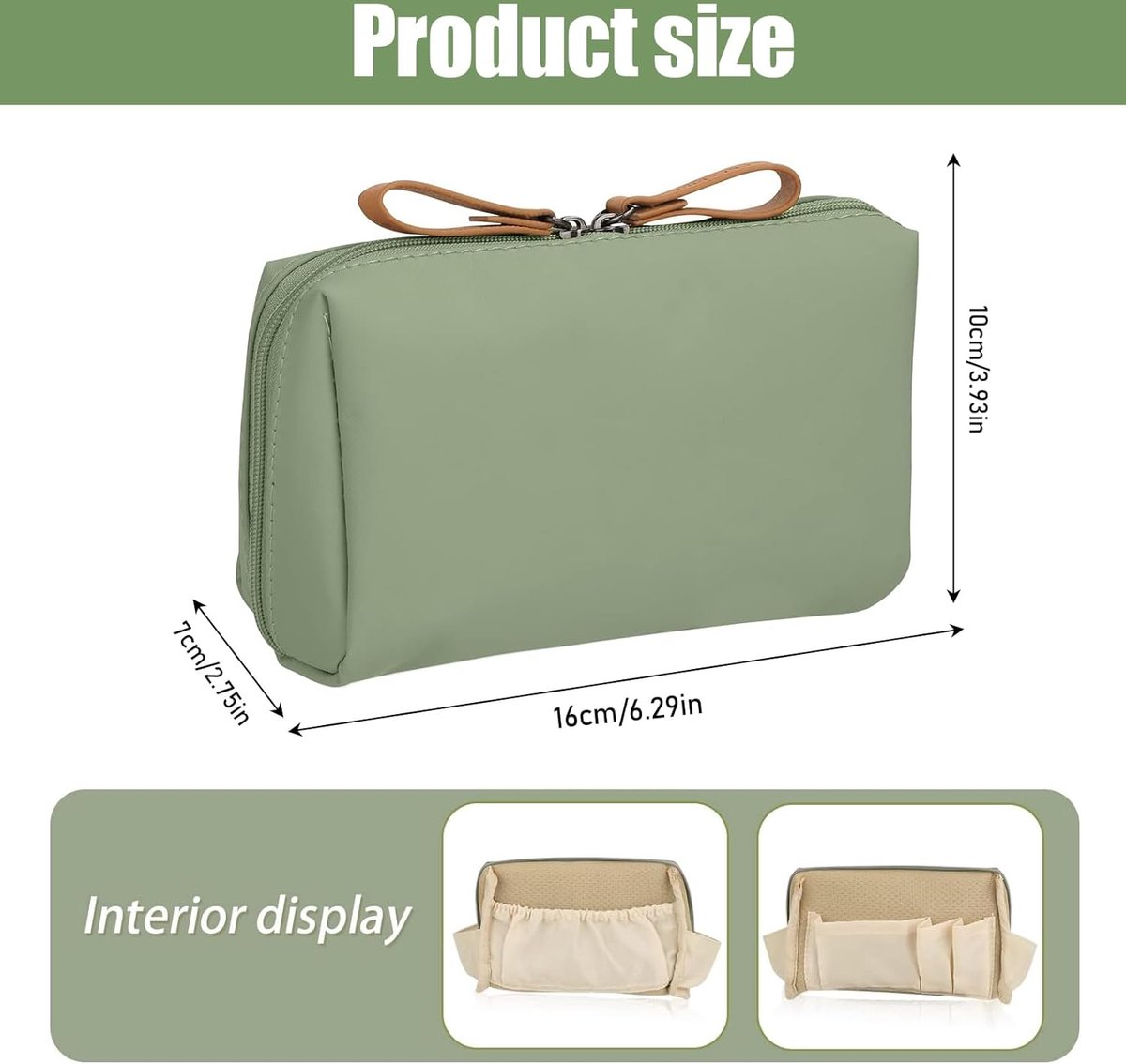MisFun Make-uptas, kleine make-uptas, reis-make-uptas, waterdichte en lichte opbergtas, nylon toilettas met vakken, multifunctionele handtas, kleine make -uptas voor dames, Kaki, Minimalistisch