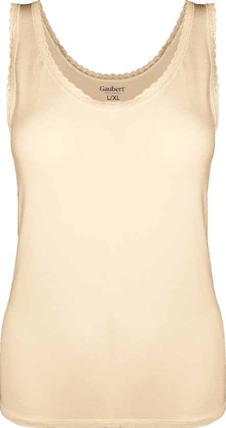 Dames Onderhemd met Kant - Bamboe Viscose - Beige - Maat L/XL | Zijdezacht, Ademend en Perfecte Pasvorm