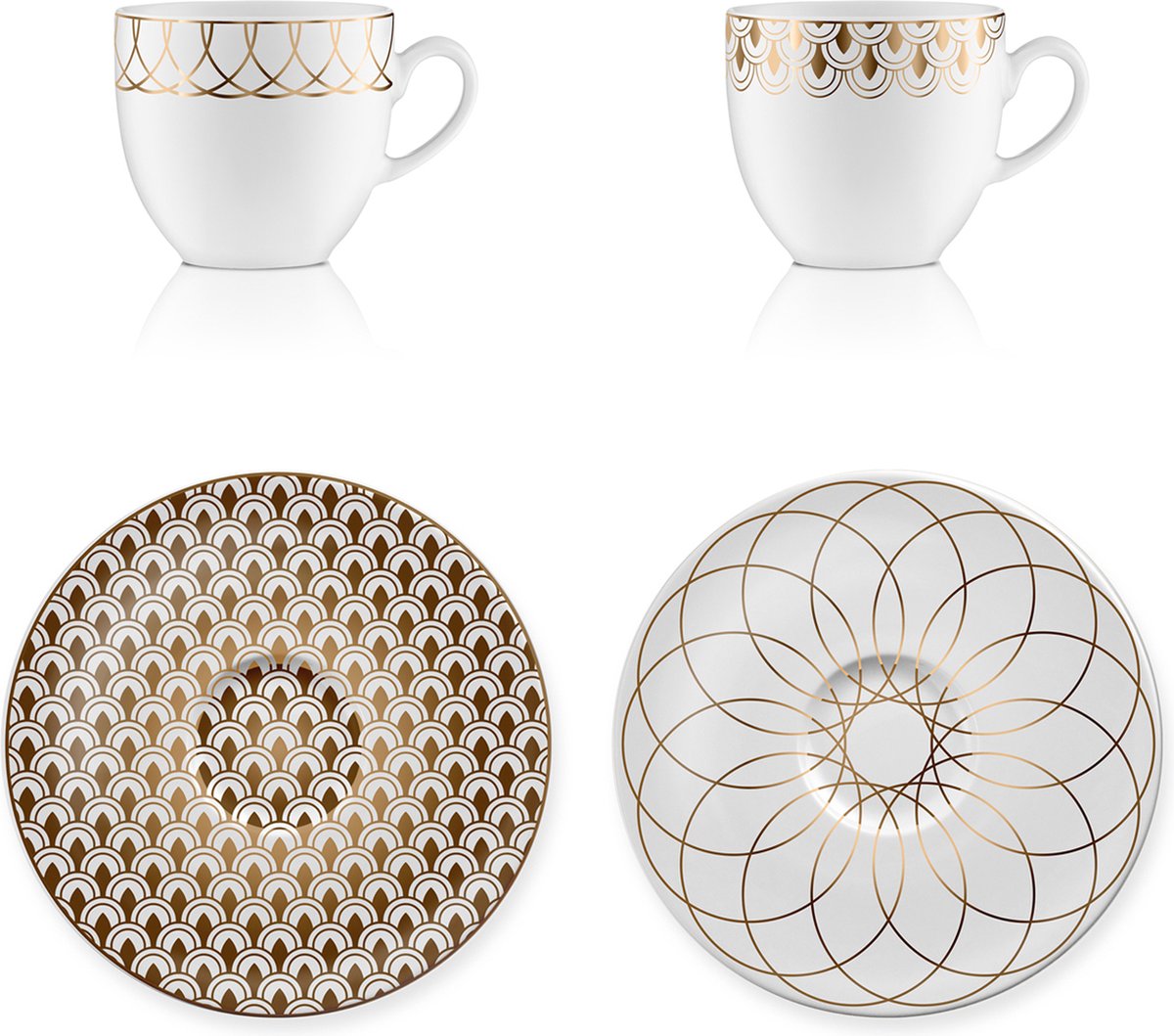 Goebel - VOLA | Kop en schotel Espresso 4 delig First Gold II | Porselein - 11cm - met echt goud - 100ml