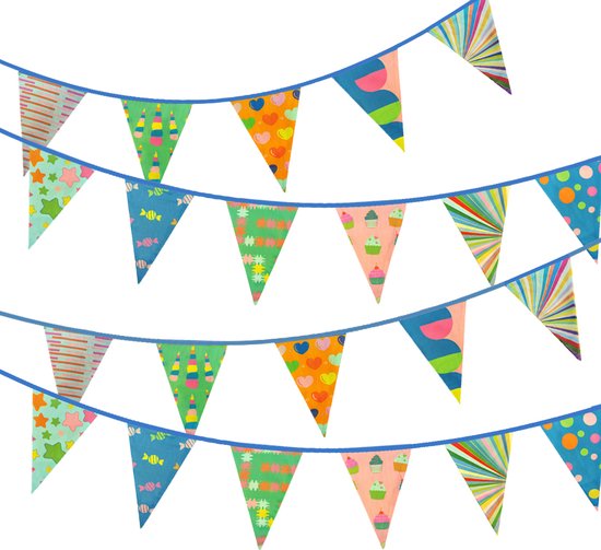 Mijn Eigen Slinger® | Stoffen Slinger | Stoffen vlaggen | Vlaggenlijn Stof | Feestslinger | Verjaardag Slinger | XXL FIESTA (11 mtr lang , 22 vlaggen)
