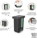Brabantia afvalbak met jade groen en donkergrijs, inclusief frame en 10 jaar garantie.