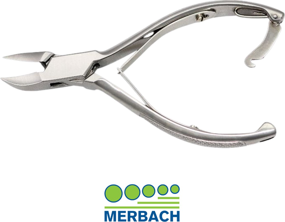 Goedkoopste Voordeelverpakking 4 X Merbach pedicuretang, gebogen snijvlak, dubbele veer met slot, 14 CM
