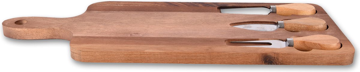 Kaasplankje met Messen – Bamboe Kaasplank met 3 Kaasmessen – Serveerset Houten Plank 42x15,5x1,5 cm voor Kaas, Borrel & Tapas — cadeau in Kookcadeaus - foto 8