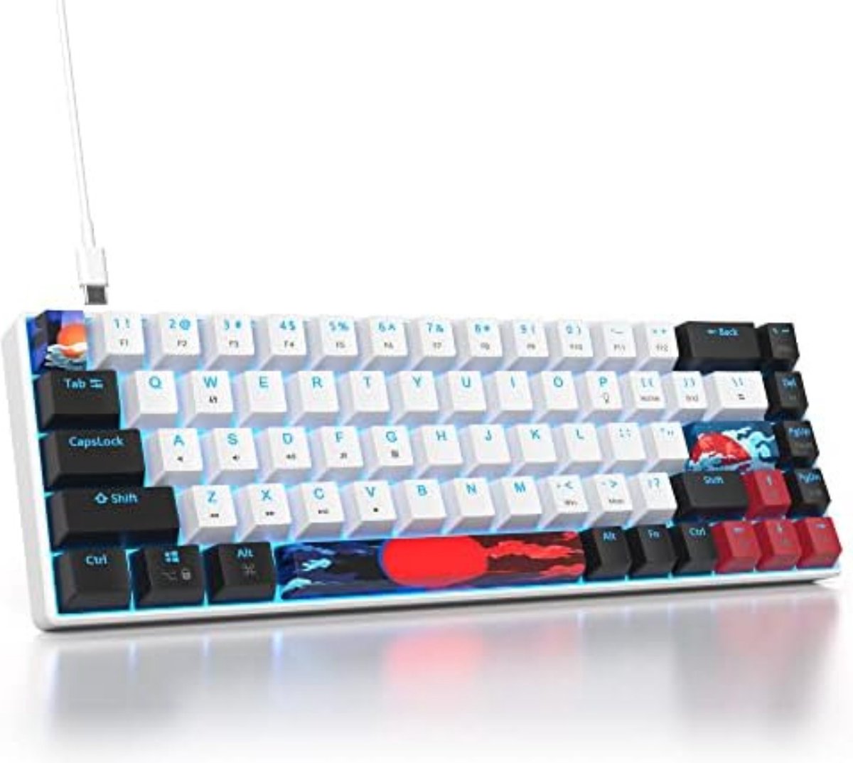 Gaming Toetsenbord 60% - Gaming Keyboard 60% - Gaming Toetsenbord 60 Procent - Gaming Toetsenbord Meganisch - Rood -Wit - Zwart