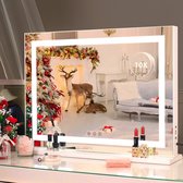 FENCHILIN Hollywood make-up spiegels - Met alleen USB oplaadpoort -Dimbare 3-modi LED Backlit Light Strip - 10x vergrootglas - Het beste cadeau - 46cm x 58cm wit