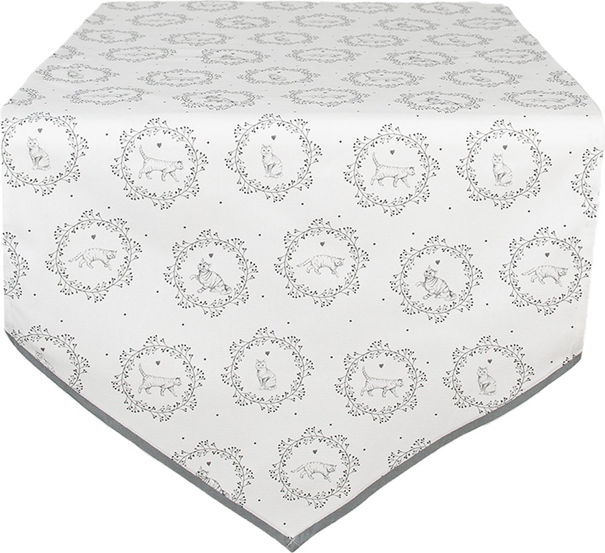 Clayre & Eef Tafelloper 50x160 cm Wit Grijs Katoen Kat