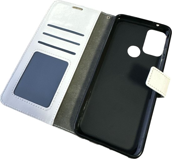 Couverture de boîtier de livre de portefeuille + 2x Glas de protection d'écran adapté à: Motorola Moto G50 - Wit