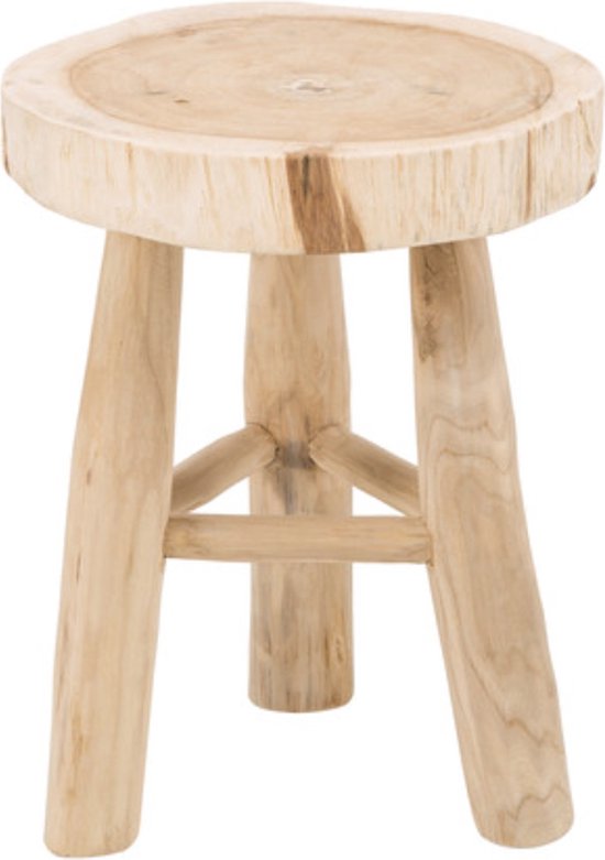 Kruk Kaden- ø35-40x50 cm - Naturel - Munggur - krukje hout, krukjes om op te zitten, krukje badkamer, krukjes om op te zitten volwassenen, krukje make up tafel, kruk, krukje, houten krukje,
