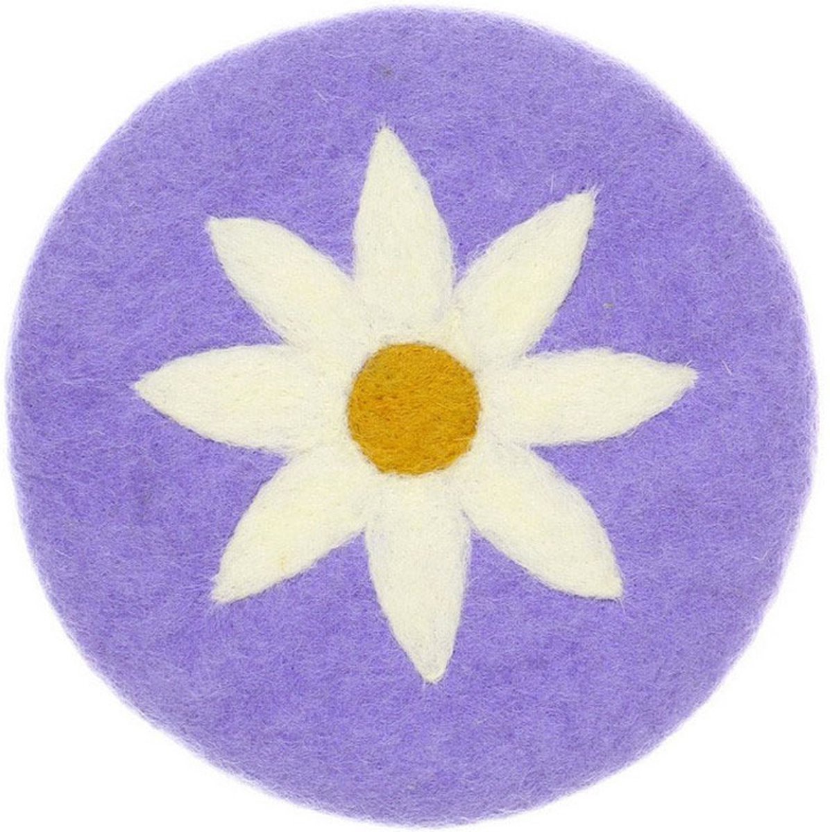 Onderzetter Vilt Rond - Lila met Witte Margriet - 20 cm - Fairtrade Sjaalmetverhaal
