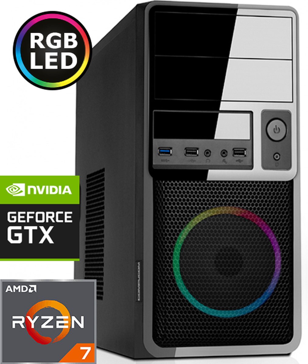 Compacte Game PC met Ryzen 7 - GTX 1650 - 16GB RAM - 500GB M.2 SSD - RGB - WiFi - Bluetooth - Windows 11 Pro (GM-375460)