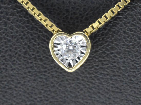 Dames Ketting Hanger Hart - 14 karaat goud - Briljant Geslepen Diamant in Hartvorm 0,10ct - Ketting - Geelgoud - Met Certificaat