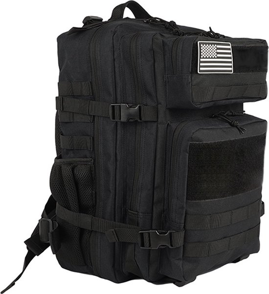 Sac à dos militaire étanche – 45 L – Tassen tactiques militaires pour homme – Tissu Oxford imperméable 900D de grande capacité – Plusieurs poches haute densité – pour Marche , Camping, Alpinisme, Chasse, Vélo en plein air (couleur : noir)